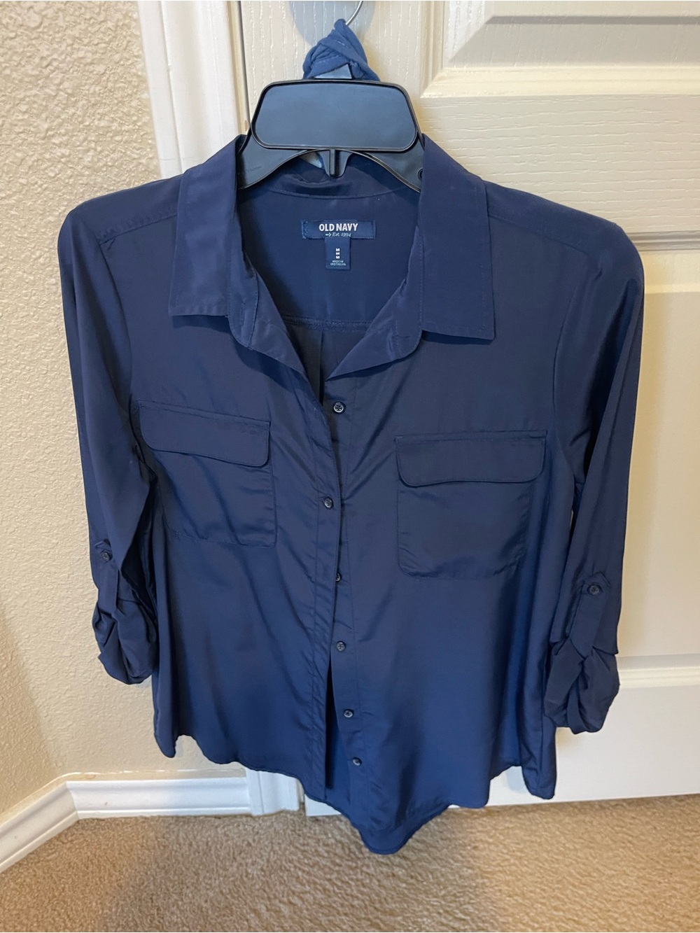 Old Navy Navy Blue Button-Front Utility Shirt